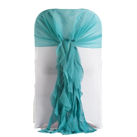 1 Set Turquoise Chiffon Hoods With Ruffles Willow 250 Chair Sashes - Picture 3 of 3